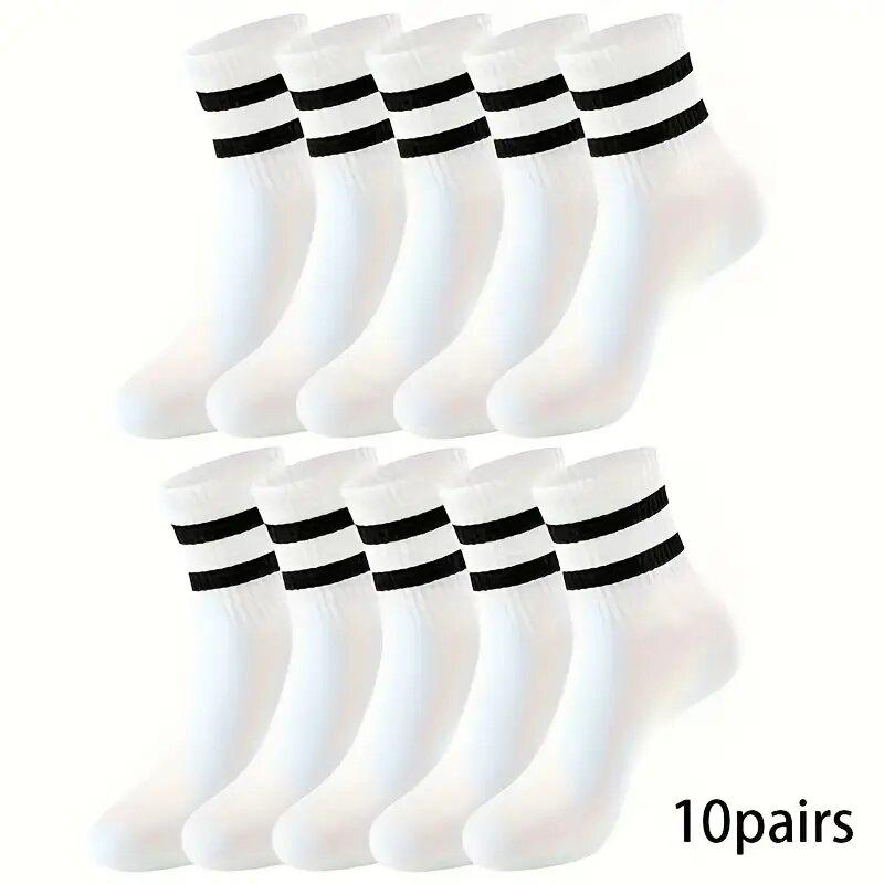 

10 пар мужских носков Весна Осень Повседневные Черные Белые Полосатые Носки Дышащие Носки средней длины Высококачественные Носки с круглым носком 10 pairs