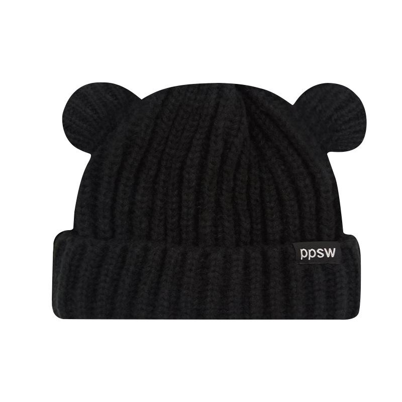 

2025 новая вязаная шапка с мишкой женская зимняя прямая утолщенная теплая шапка мужская мультяшная милая шапка-пуловер шерстяная шапка M（56-58cm）