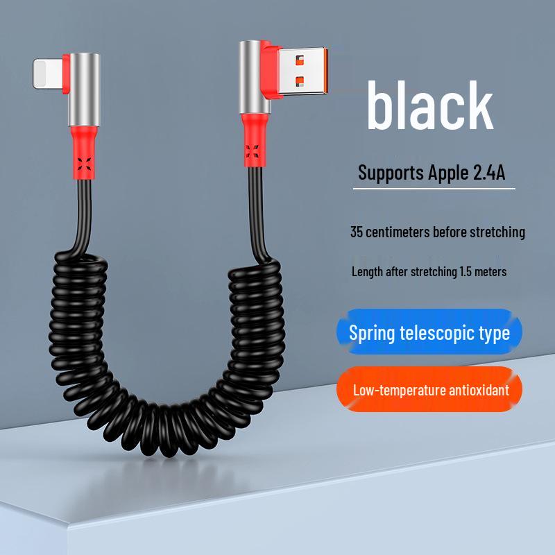 Câble USB Rétractable à Ressort Double Coude 6A Charge Rapide pour Téléphones & Voitures