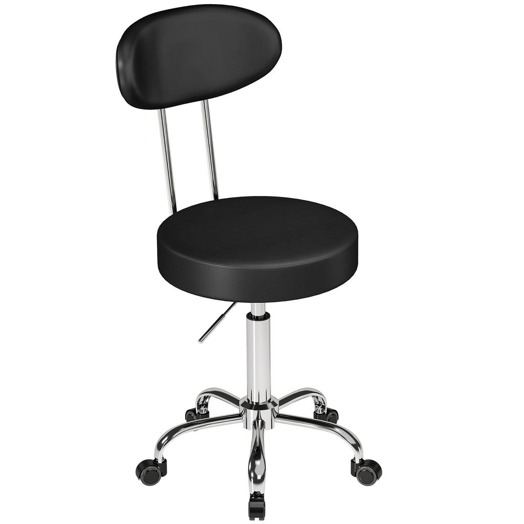Swivel Chair With Wheels Adjustable Height Synthetic Leather With Backrest For Spa Office Tattoo Black