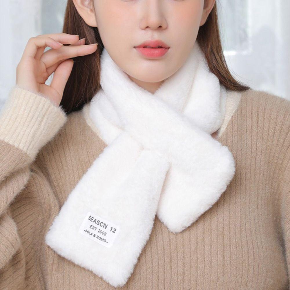 Cute Cross Scarf Solid Color Soft Neck Scarf Thickened Faux Rabbit Fur Scarf Autumn Winter
