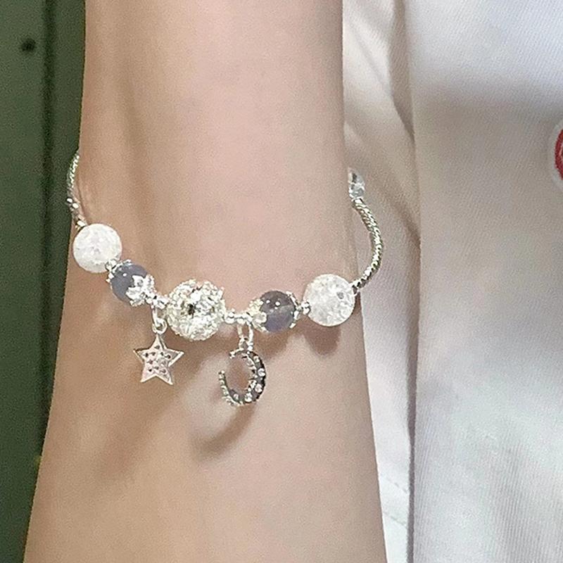 Y2K Beaded Bracelet Moon Star Rhinestone Beaded Bracelet Elegant Fashion Zircon Bracelet Jewelry Gift