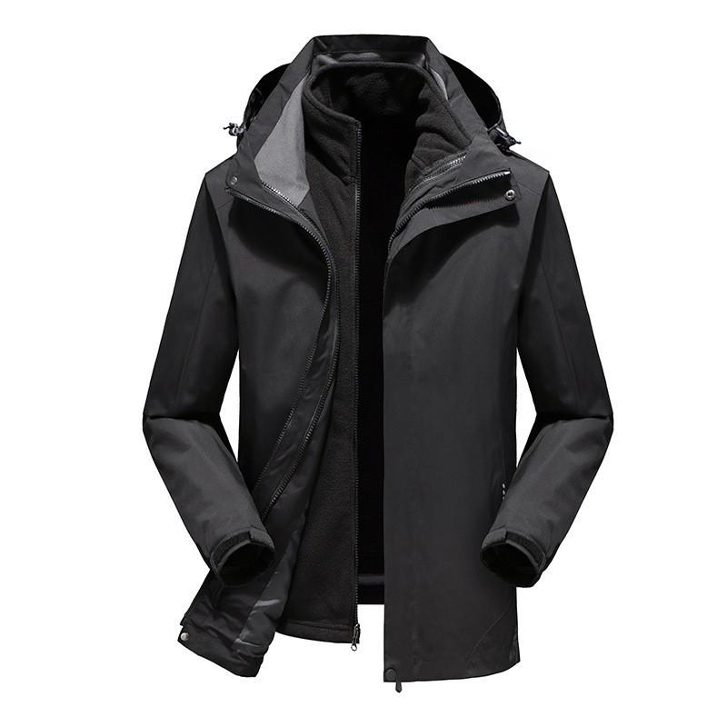 2-in-1 Removable Hooded Outdoor Windproof Waterproof Jacket With Fleece Liner Hiking Skiing