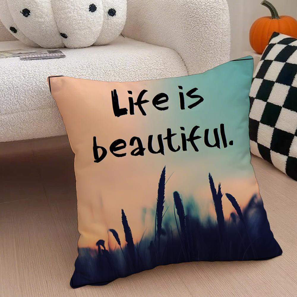 Fashion LLife Is Beautiful Cushion Cover Throw Pillow Cover Hidden Button Durable Polyester Chair Cushion