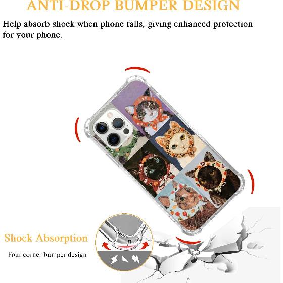 Cat Painting Case Compatible with iPhone 14 Pro, Cute Cat Phone Case for iPhone 14 Pro, Cool TPU Protective Phone Case Cover