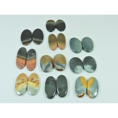 10Pair Natural Polychrome Jasper Oval Cabochon Loose Gemstone 185 Cts. Lot C-3548