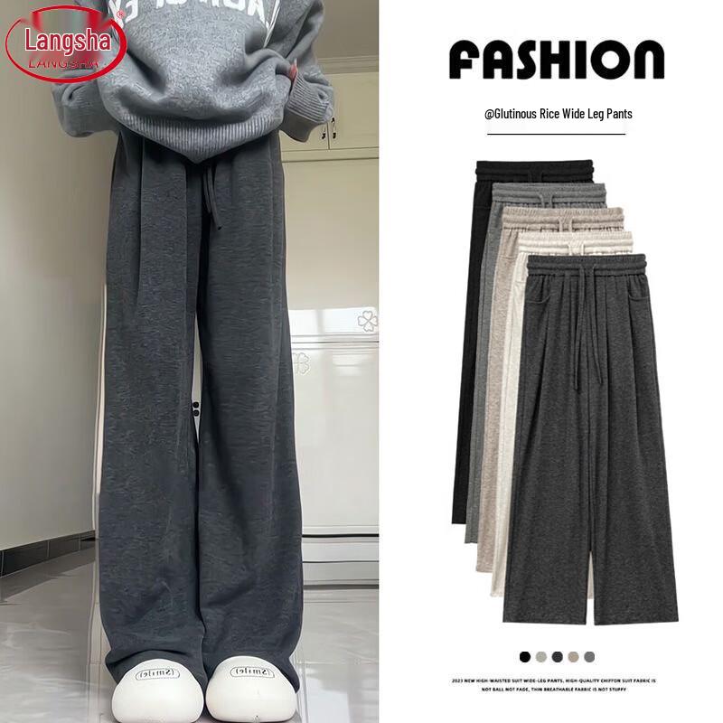 LANGSHA Women's High-Waist Loose Wide-Leg Drapey Pants