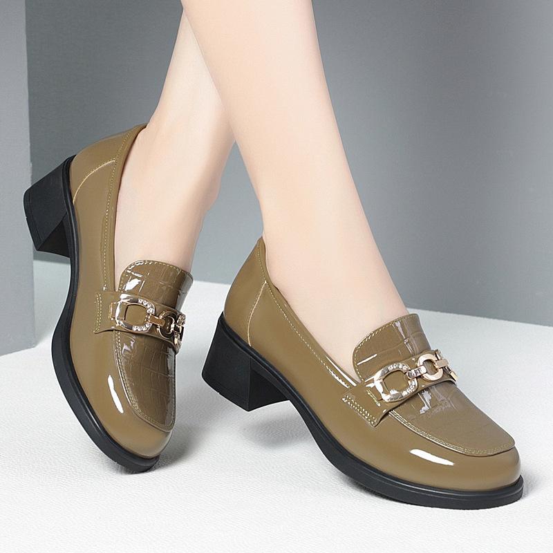 

Весна Осень Женские Туфли-лодочки Мелкие Туфли Кристалл Высокий Каблук С Каблуком Лоферы Мода Дышащая Мягкая Кожа Одинарная Обувь 36(Foot23cm)