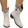 Fashion New 2025 Women's Ankle Boots Leopard Print Splicing Chunky Heels Western Cowboy Boots Trendy Autumn Winter Casual Shoes