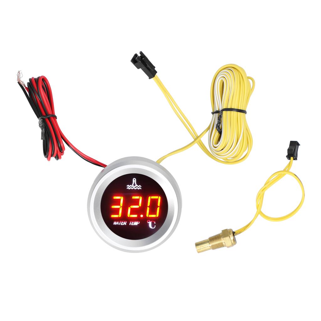 52mm Su Sıcaklığı Göstergesi Araba Dijital Metre LED Ekran 9-36V Sıcaklık Sensörü Alarm Fonksiyonlu