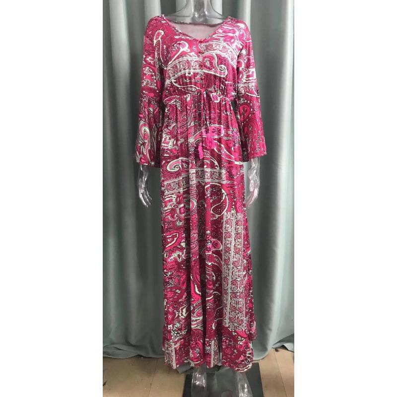 Abito Bohemian da Donna Estate Manica a Svaso Stampa Floreale Scollo a V Ampio Abiti da Donna Elegante Linea ad A Vita Alta Abito da Donna per Vacanze al Mare