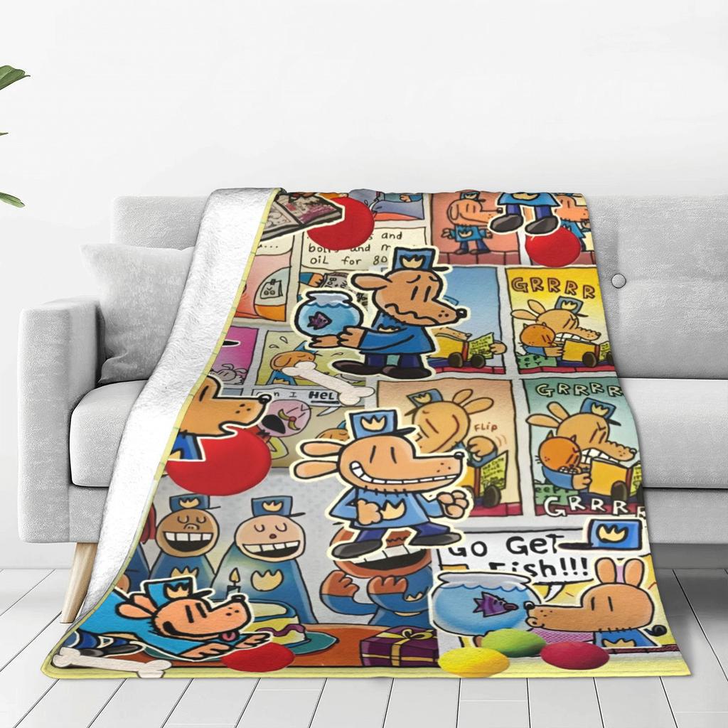 Dog Man Dogman Movie Comic Blankets Cartoon Fleece Awesome Breathable Throw Blankets for Chair Covering Sofa Textile Decor