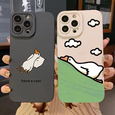 Roztomilý kreslený kachní silikonový kryt na telefon pro iPhone 15 14 13 12 11 16 Pro Max XS XR X 7 8 Plus SE 13 Mini Nárazuvzdorný měkký kryt