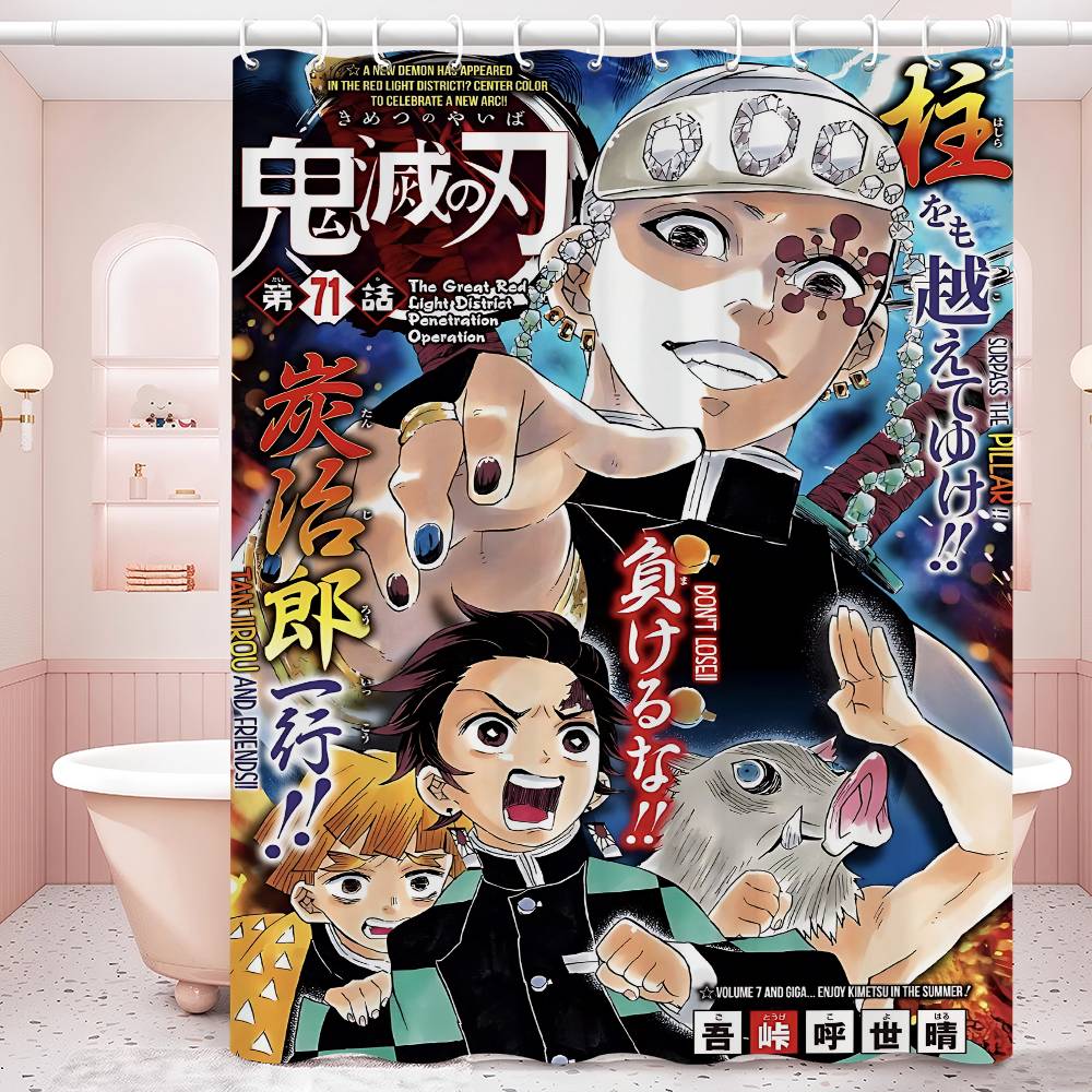 D-Demon Slayer 1pc Shower Curtain Polyester Waterproof Shower Curtain Bathroom Partition Curtain Decoration Accessories