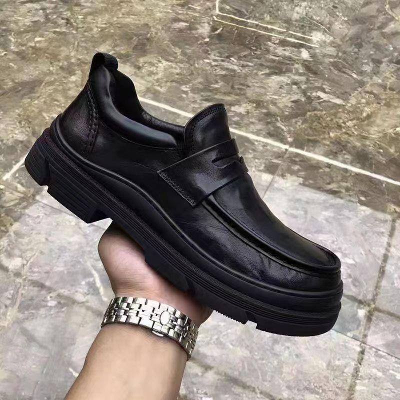 Spring New Leather Breathable Foot Leather Shoes Men's Versatile Casual Fashion Lazy One Pedal Platform Casual Shoes