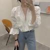 Court style shirt women's 1116 spring and autumn Korean fungus lotus leaf edge design sense lace splicing French collar top