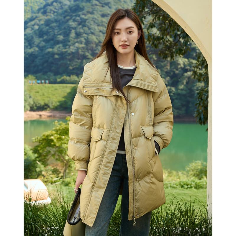 

Iveni WEOA601 Женская повседневная куртка средней длины на пуху с отложным воротником XL