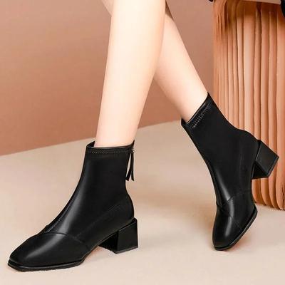 Schoenen voor Dames Rits Dameslaarzen Mode Vierkante Neus Kantoor en Carrière Hoge Kwaliteit Kort Pluche Naakt Laarzenzapatos