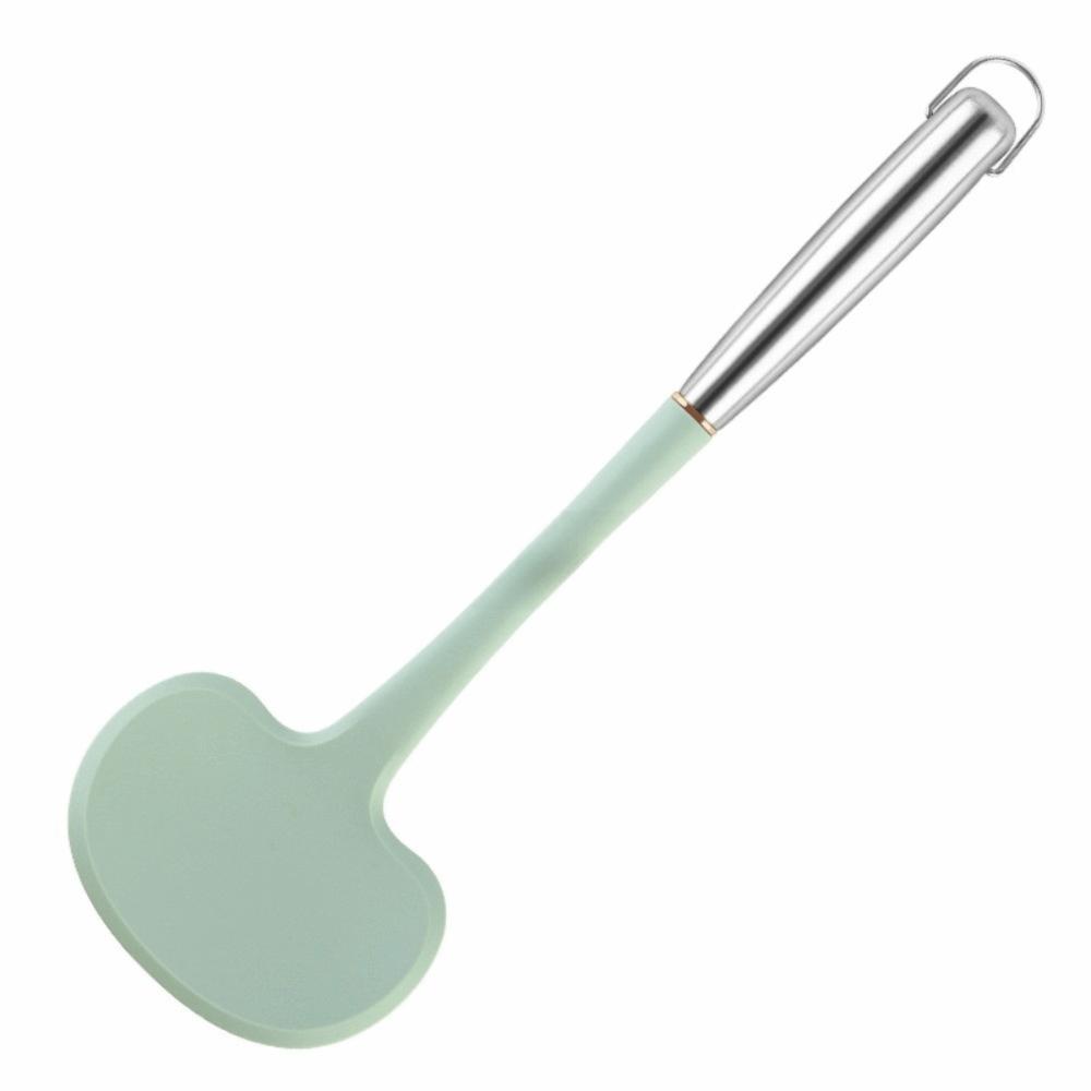 

Ложка для стир-фрая 2 в 1, ручка из нержавеющей стали, жаростойкая кулинарная лопатка, многофункциональная антипригарная лопатка для жарки зелёный