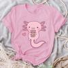 Cute Cute Axolotl Drink Boba Tea Graphic Print T-Shirts For Women Summer Lovely Short Sleeve Casual T-Shirts Funny Ladies Tops