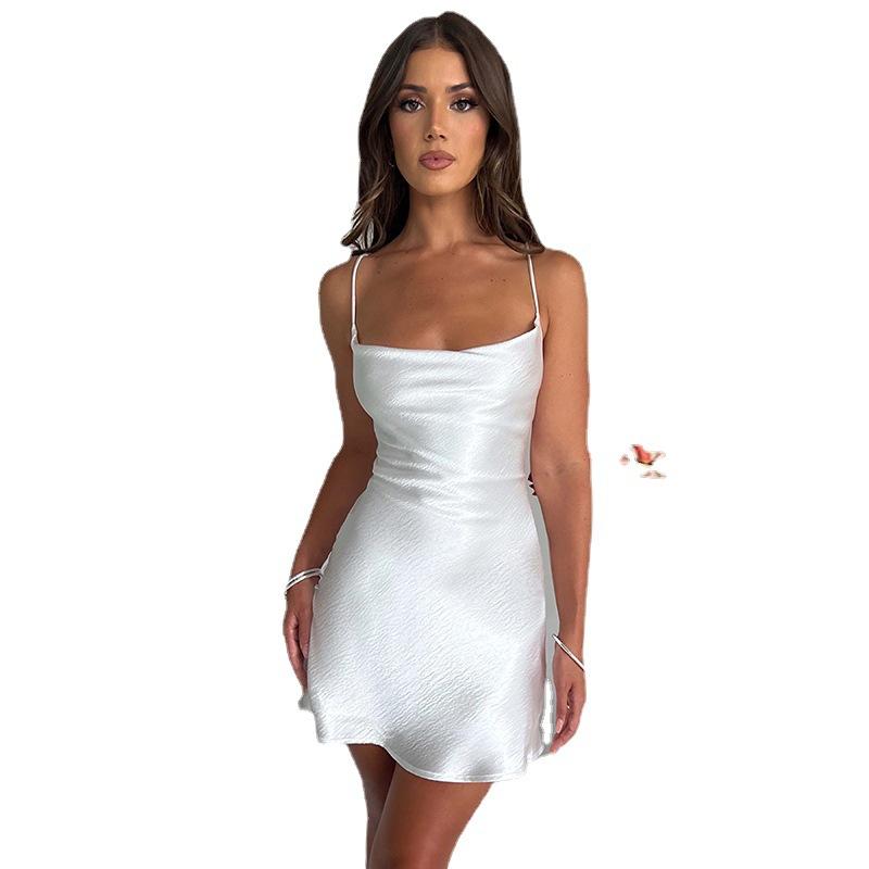 2023 European and American temperament casual backless short skirt sexy slim strap design hip-wrapped suspender dress