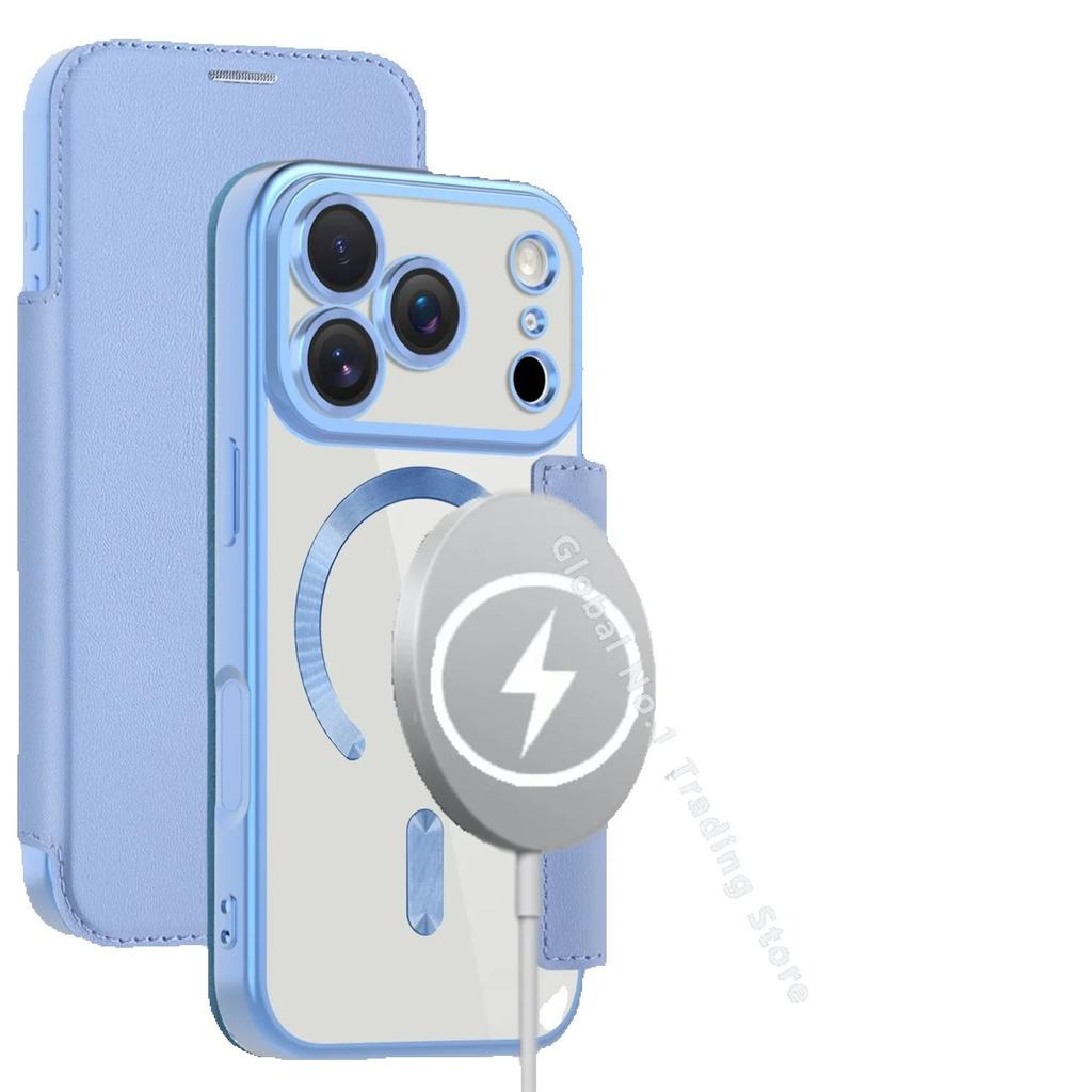 For iPhone 11 12 13 14 15 16 17 Pro Max Plus Air 16E Flip leather electroplated soft shell magnetic wireless charging phone case
