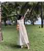 Striped Chiffon Halter Neck Summer Dress with Lace Stitching and Large Swing Skirt