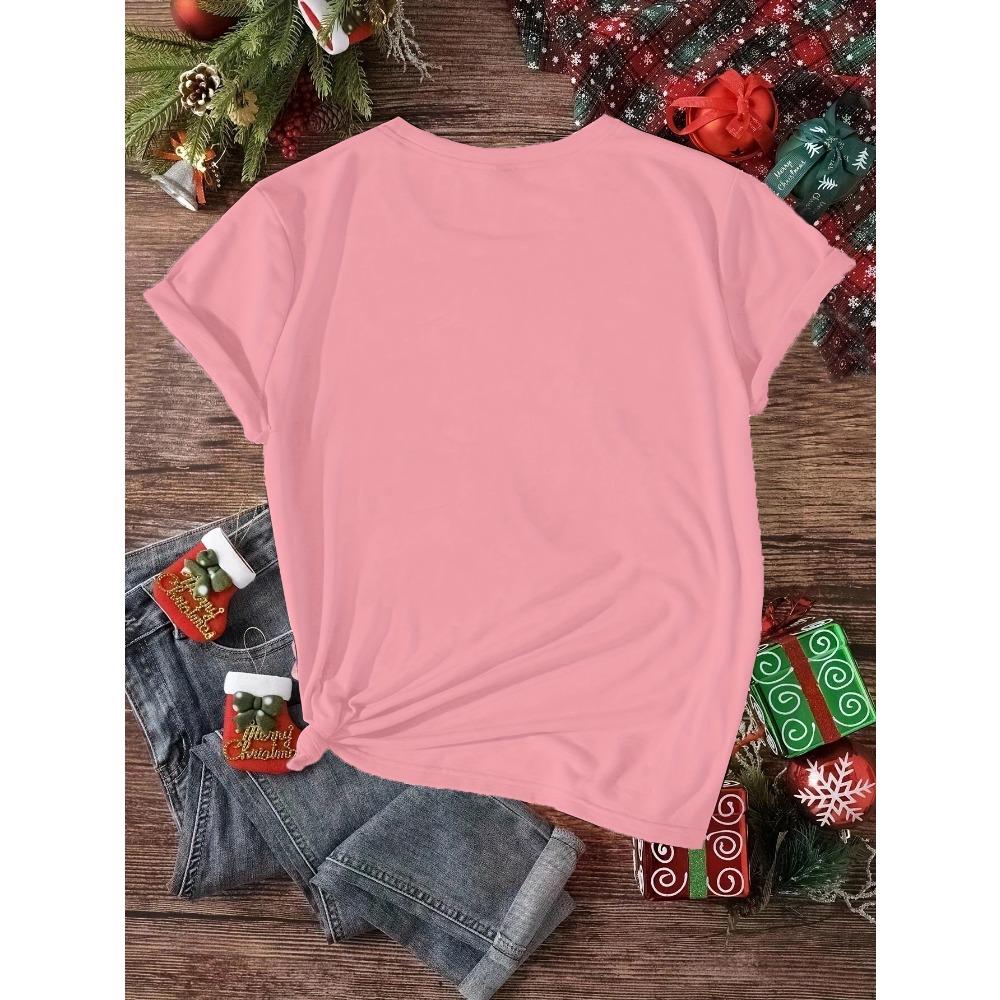 Fashion Spring and Summer New Models, Women's Crew Neck, Cartoon Santa Pattern Letter Printing Short Sleeves