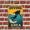 Diving Area Warning Metal Sign   Rustic Wall Decor with Scuba Diver Illustration for Home Cafe Garage Garden