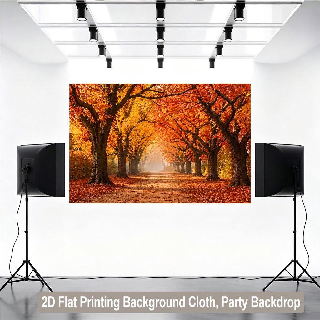 1 Stück 2D flaches Hintergrundtuch Herbstwald-Kulisse mit goldenem Blätter-Szenenbanner.PMJ