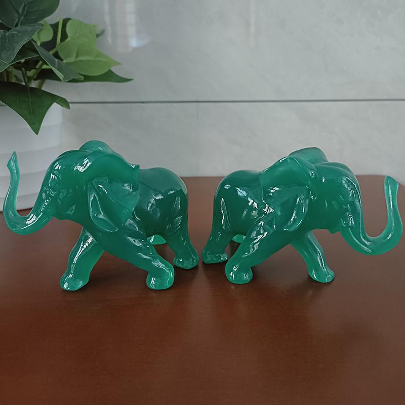 2 PEÇAS Estátua Escultura de Elefante Cor Jade Pedra Resina Animais Enfeites Feng Shui Fortuna Riqueza Figuras Decoração de Escritório Casa