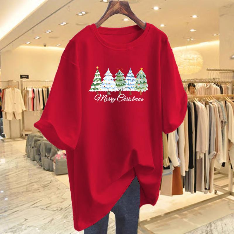 Dámské bavlněné tričko s volným krátkým rukávem a potiskem písmen - Letní kolekce