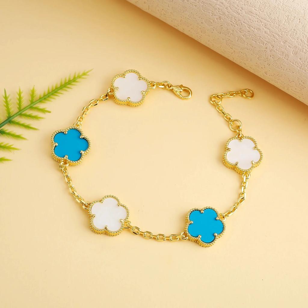 Classic Simple Fashion Five-leaf Flower Pendant Bracelet Natural Stone Clover Pendant Women's Party Daily Wear Zircon