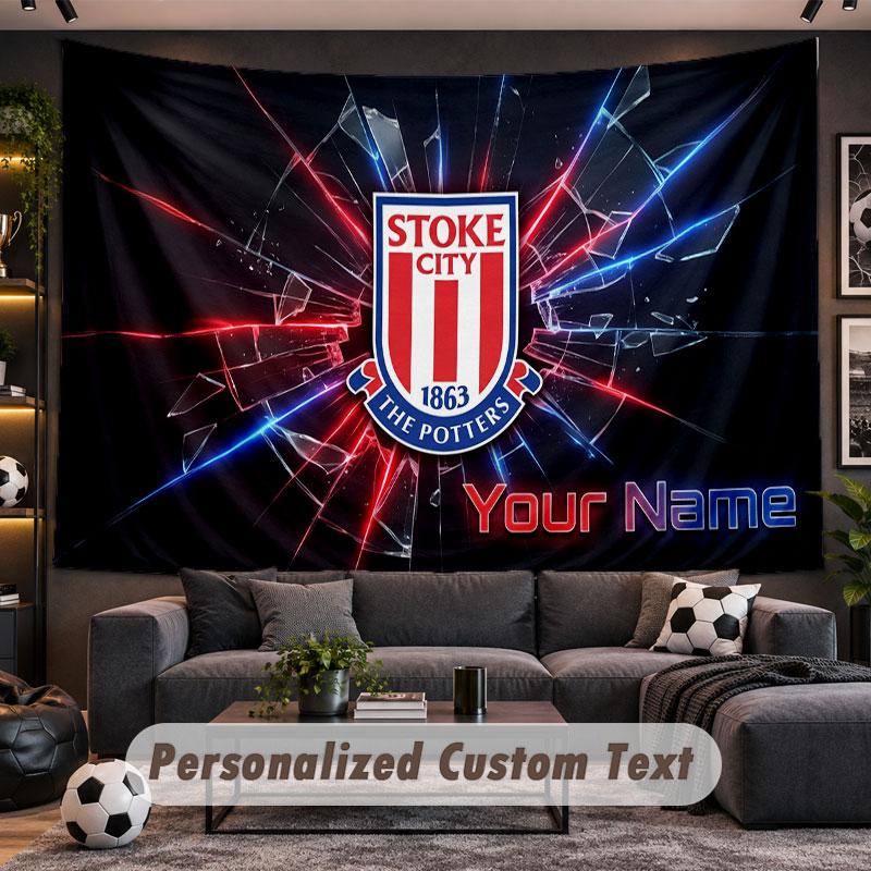 Wall Hanging Tapestry Custom NameStoke City FC Pattern Personalized Printed Fabric Wall Decor