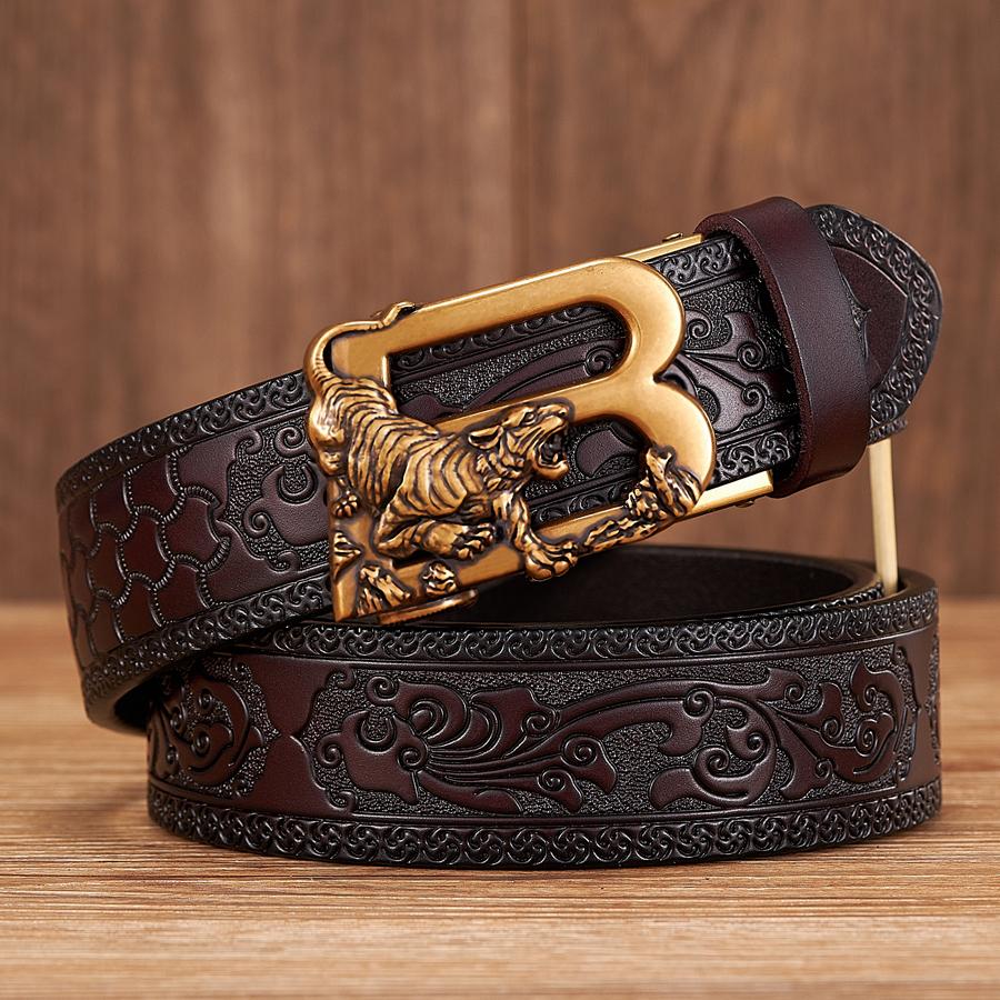 3.5CM Tiger Alloy Automatic Buckle Cowskin Leather Belt Quality Men Wasitbad Strap Genuine Leather Gift Bussiness Belt for Jeans