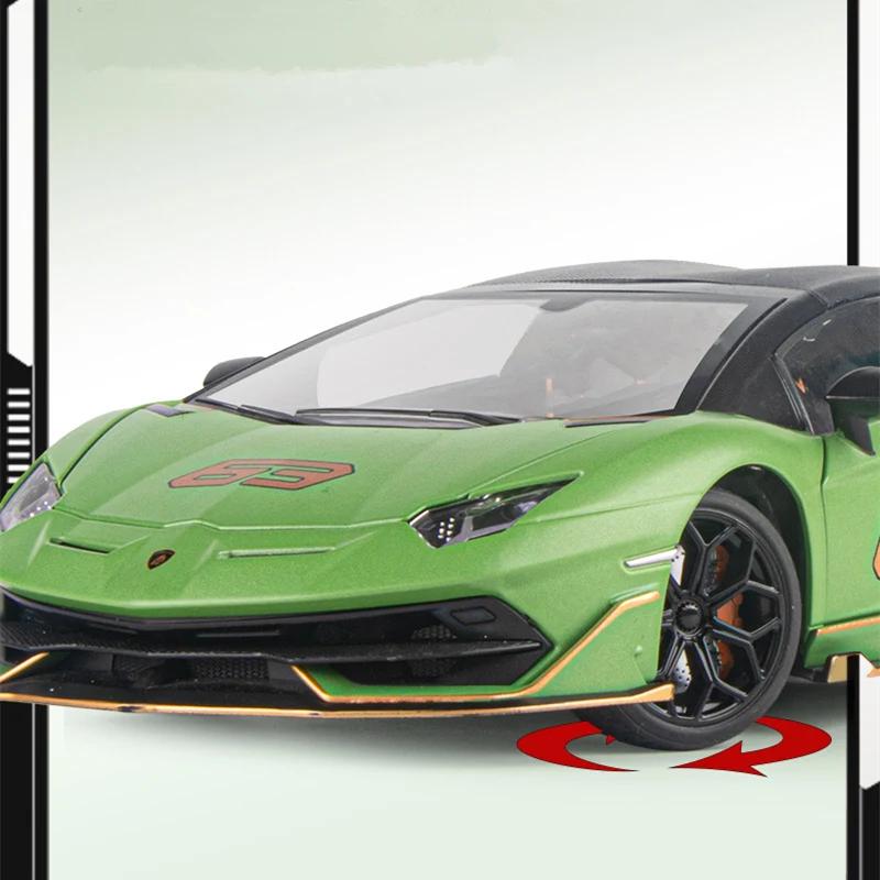 Large Size 1/18 Lamborghini Aventadors SVJ 63 Alloy Sports Car Model Diecast Metal Toy Racing Car Model Simulation Sound and Light Kids Gift