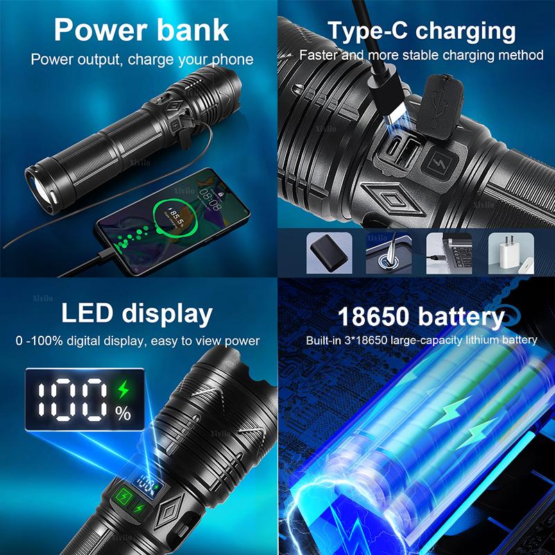 Ultra Powerful 1111W LED Flashlight 98111111LM Rechargeable Powerful Torch Lamp With COB Side Light Camping Fishing Zoom Lantern