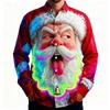 Christmas Men's 3D Santa Claus Printed Long Sleeve Shirt Polyester Lapel Formal Casual Shirt Autumn and Winter All-match Tops