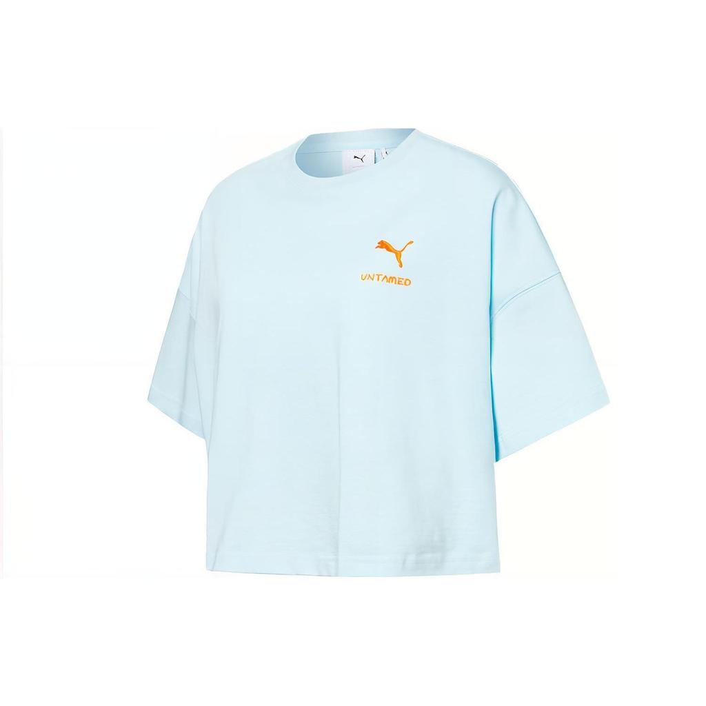 Puma X The Beast Printed Sports Crew Neck T-Shirt Women Tops Blue 533988-50