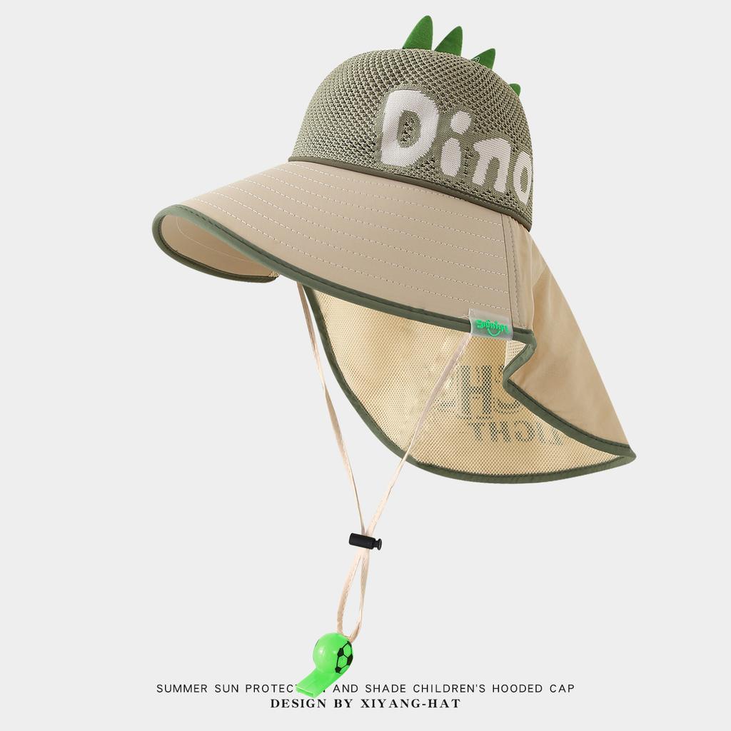 Kids Dinosaur Sun Hat Summer Mesh Breathable UV Protection Bucket Cap for Boys and Girls Fashionable Shade