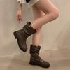 Botas Medianas de Lujo para Mujer de Primavera y Otoño Estilo Británico Retro Versátiles Casuales Botines Exquisitos Moda Zapatos de Mujer