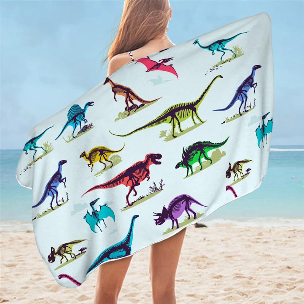 Cartoon Dinosaur Beach Towel for Bathroom Jurassic Print Travel for Kids Boys Microfiber Quick Dry Blanket Camp Swim Women Men