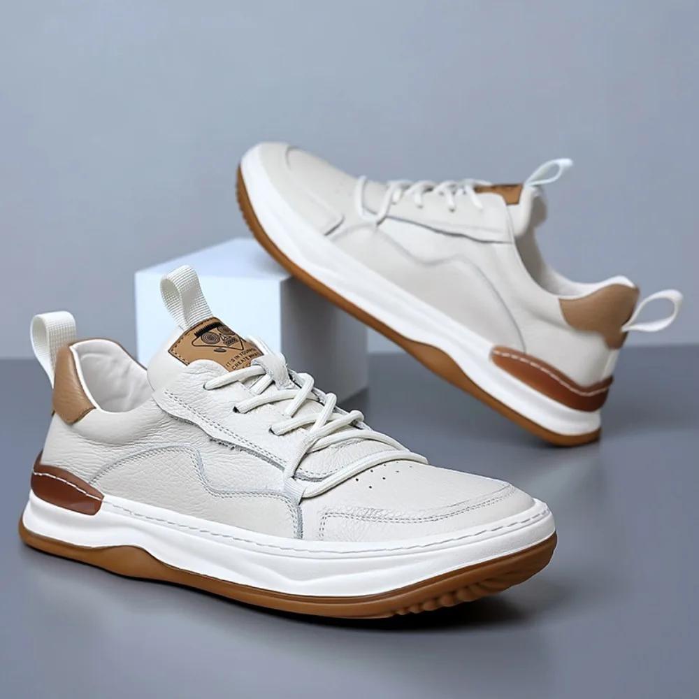 Leather Shoes Men's 2024 Spring and Autumn New Leather Mens Shoe Thick Soled Round Toe Mans Shoe Casual Breathable Shoes Loafers