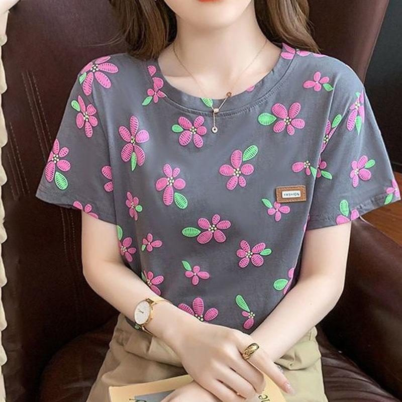 Printed Women's Short-sleeved T-shirt Top for Summer Korean New Loose T-shirt Versatile Clothes
