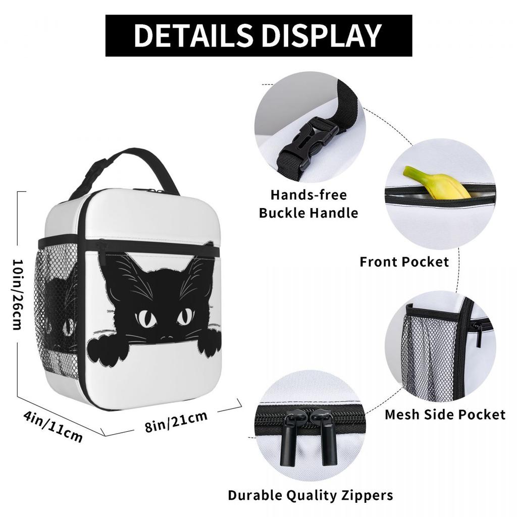 Black Cat Animal Theme Insulated Lunch Bag for Women Children Leakproof Food Boxes Thermal Lunch Box Tote