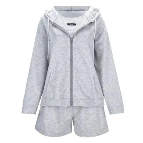 

GMXIA Модный, Повседневный, Молодежный Фитнес, Бег, Комплект спортивной одежды-тройки с худи и шортами для женщин XXXL светло-серый