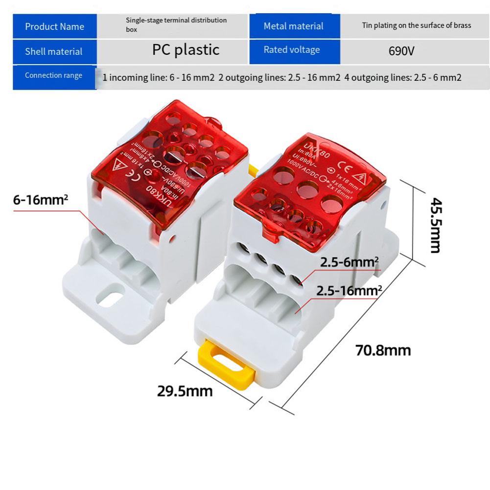 UKK80 Split Din Rail Terminal Block Junction Box Power Wire Electrical Connector For Control Cabinets Meter Boxes