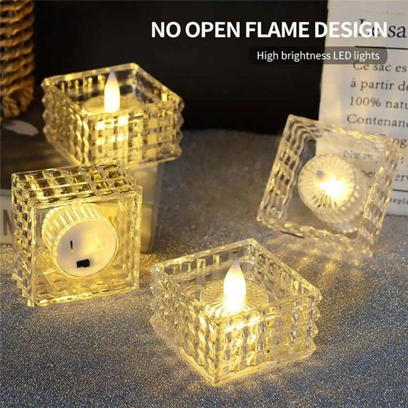 AEE4-Candle Lights 6Pcs Cube Led Tea Lights Candles Electric Flameless Candles Fake Home Decorations For Wedding Halloween