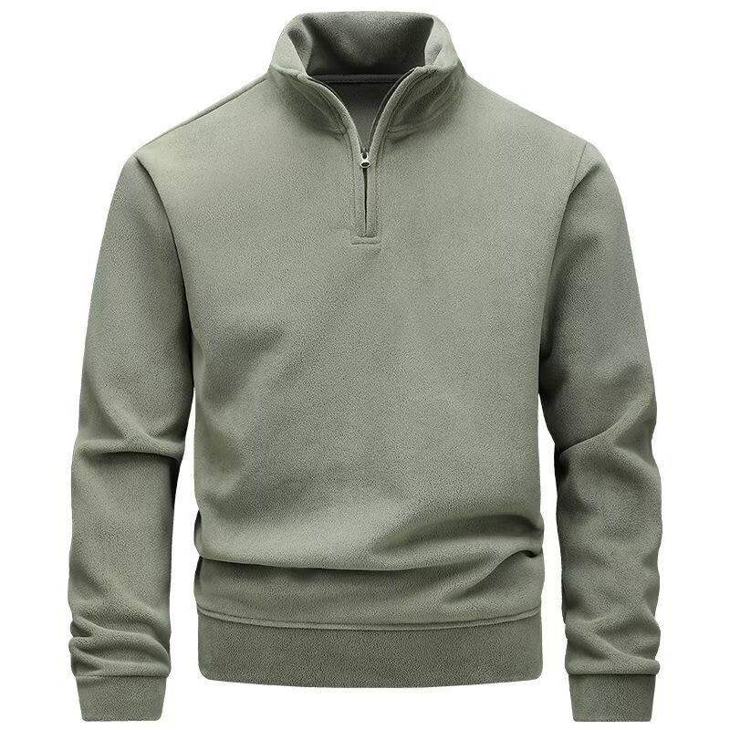 Men's Double-Sided Fleece Hoodie, Autumn Winter Warm Long Sleeve T-Shirt, Half Zip, Stand Collar, Loose Fit.