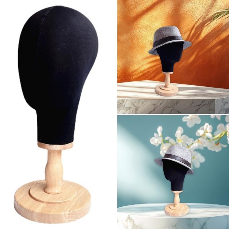 Wig Stand with Head Mannequin Head Stand with Wood Base for Multiple Wigs Hat Wig Head Stand Wig Display Stand Black